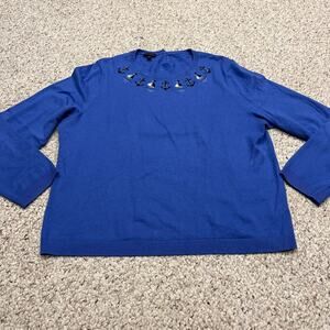 Talbots Sailboat Sweater Sz XL Embroidered Embellished Nautical Coastal Grandma